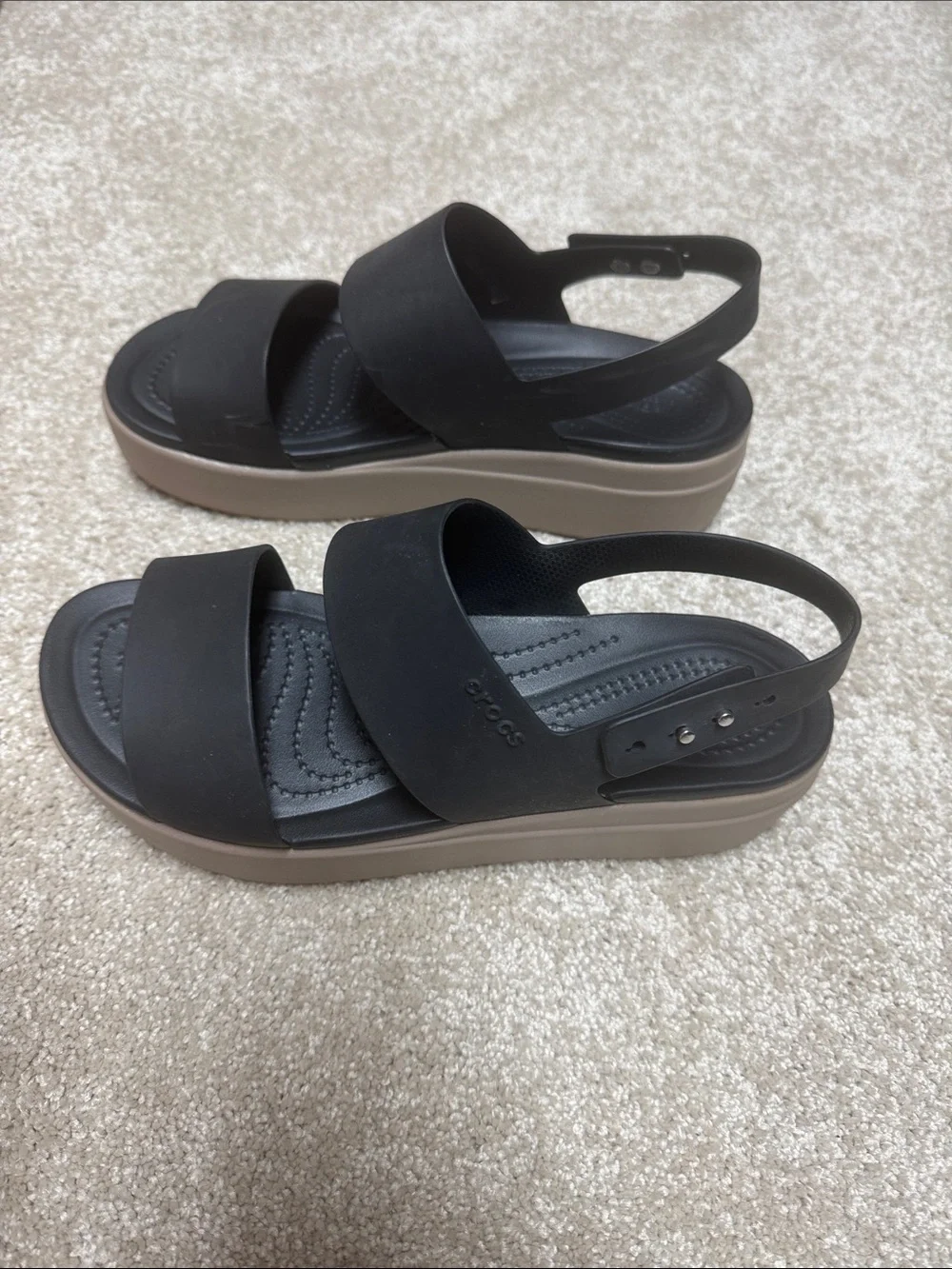 CROCS Black Double-Strap Platform Slingback Sandals